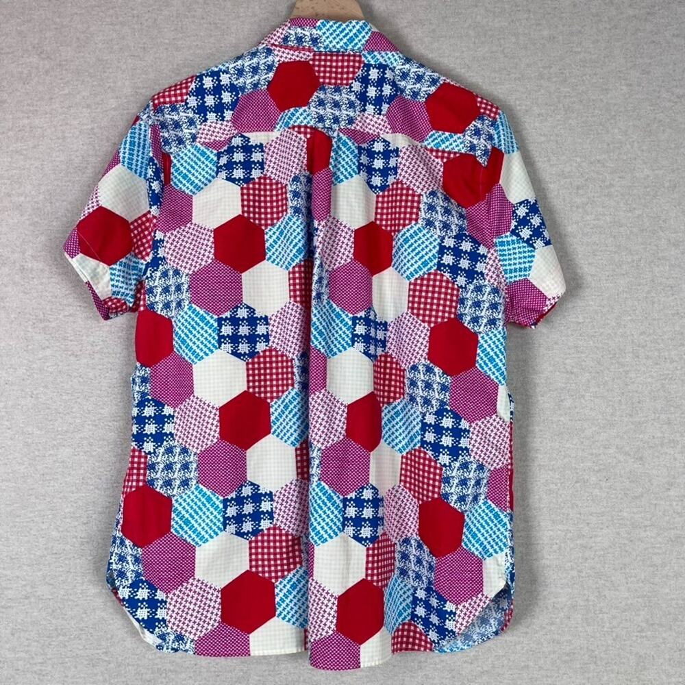 Lands End Womens Button Up Top Size 16 1X Patchwork No Iron Career Office Artsy - Picture 6 of 9